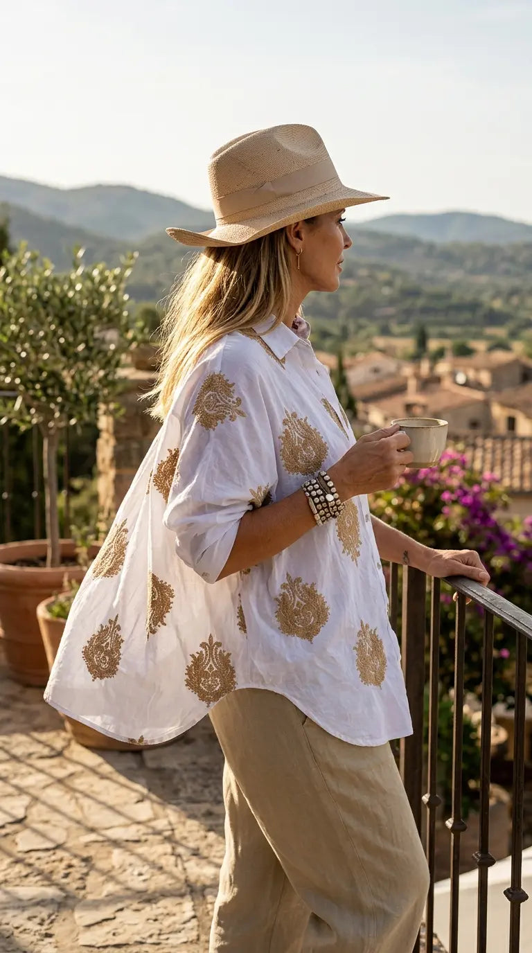 Marie Bluse mit Goldmuster