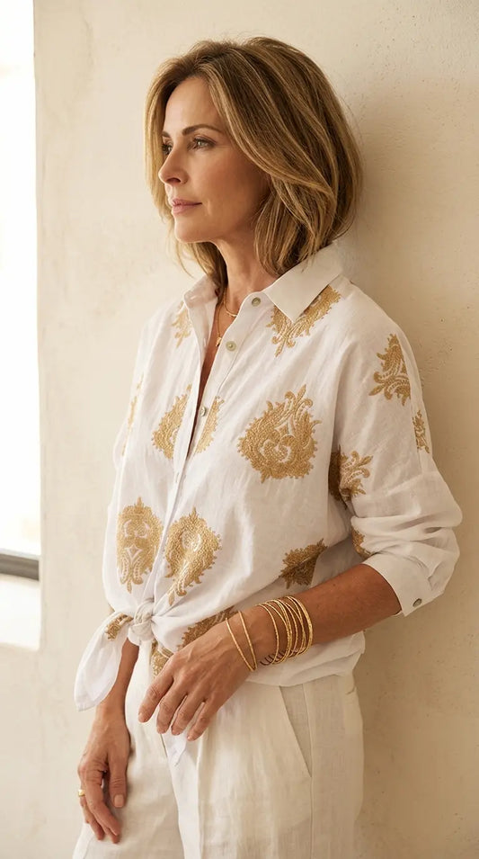 Marie Bluse mit Goldmuster